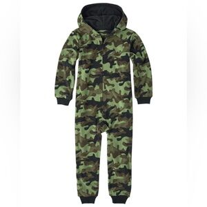PJ Place Boys Brown & Green Camouflage Hooded Onesie  Pajamas - Size Large